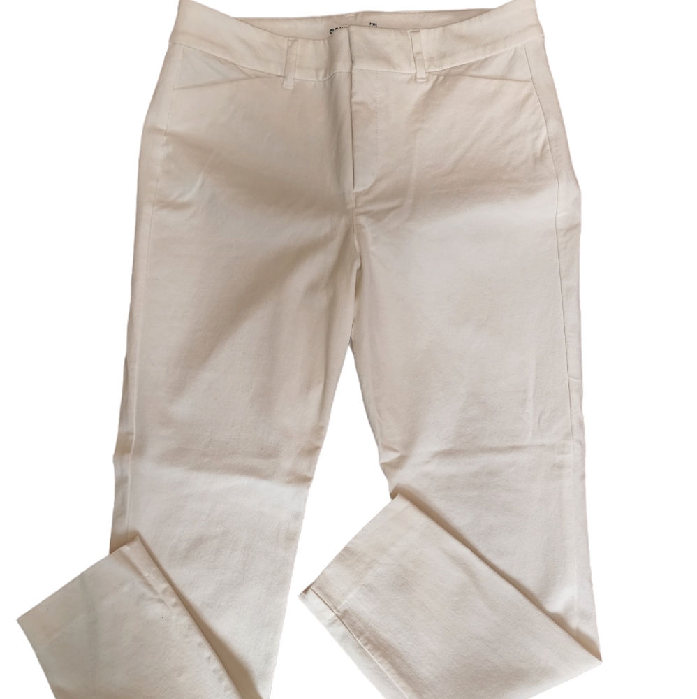 OLD NAVY PIXIE HIGH RISE SECRET SLIM WHITE CHINOS WITH POCKETS SIZE 8